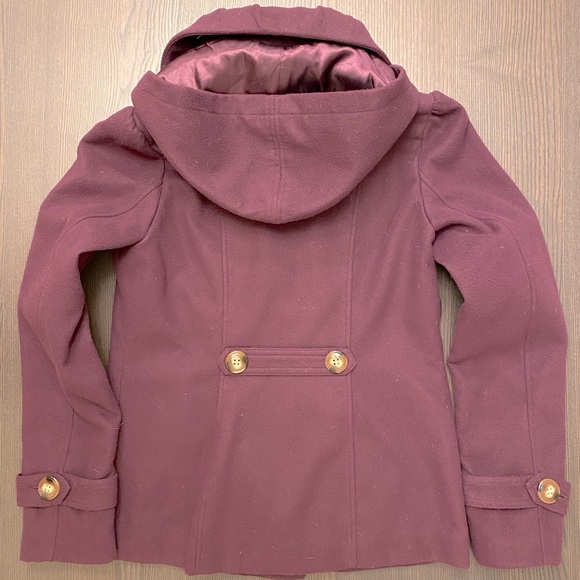 Hooded maroon/purple pea coat - Picture 2 of 4